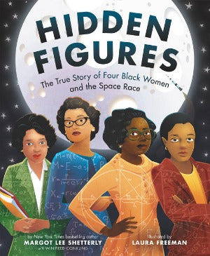 Four African American Women standing in front of a huge moon and stars