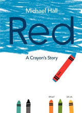 A white cover with blue crayon sky from a crayon labelled Red