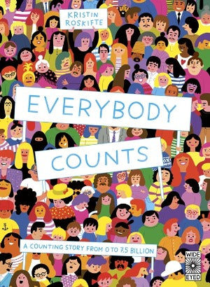 many many people of all diversities and hair colors in brightly colored tops holding banners