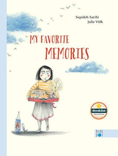 a young girl carrying a tray of memory items