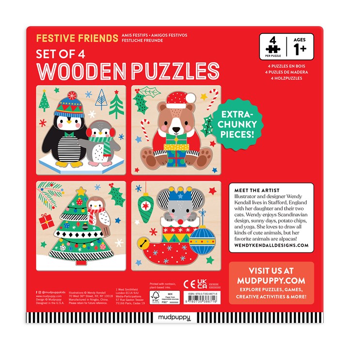 Festive Friends Set of 4 Wooden Puzzles