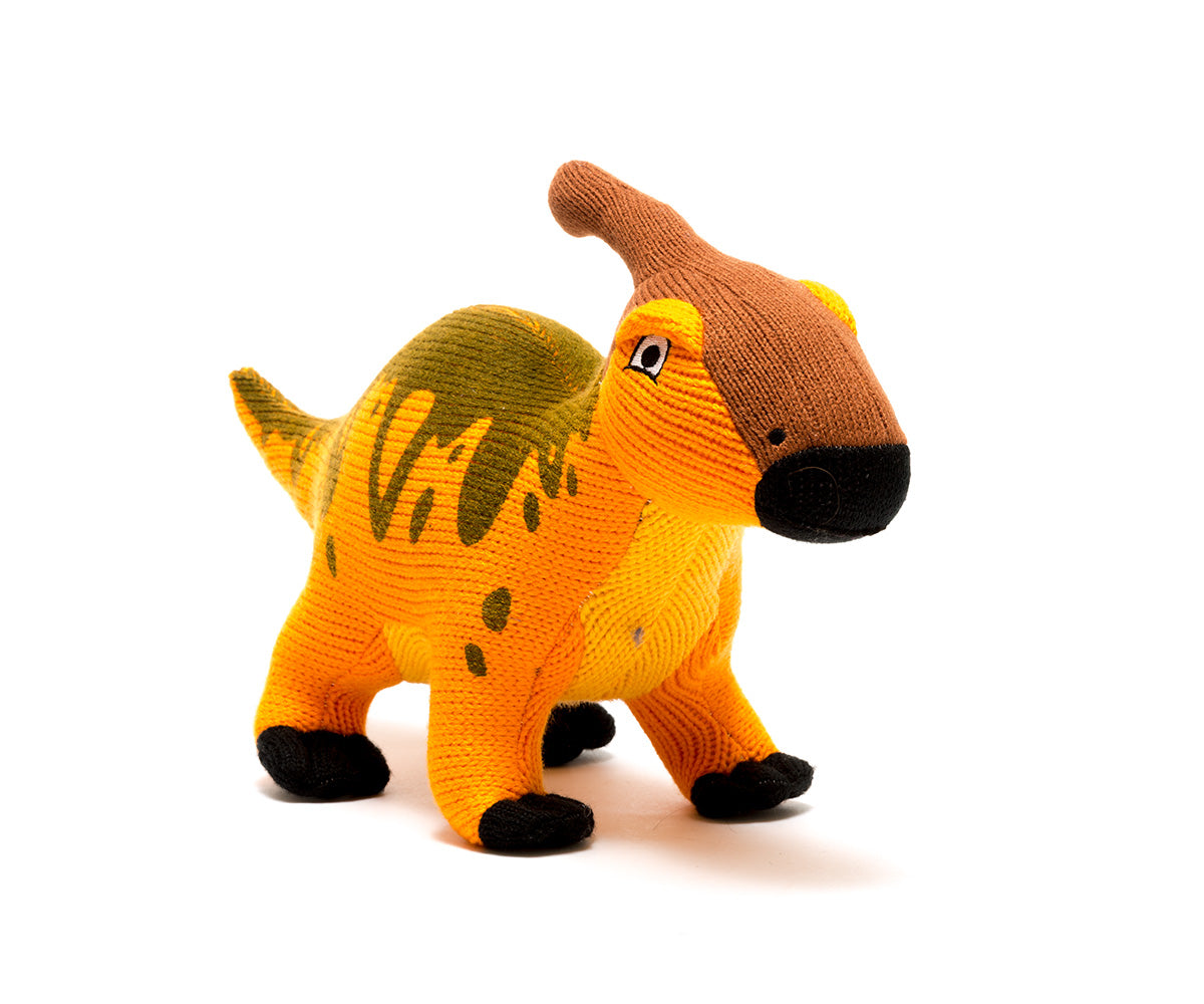 Knitted Orange Parasaurolophus Dinosaur Plush Toy