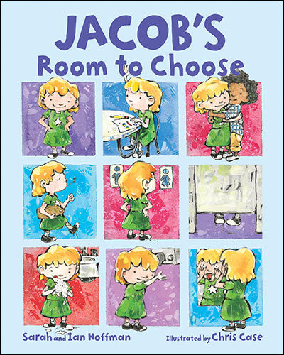 Series of pictures of Jabob and his friend selecting the right bathroom for them to use