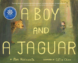 Book Cover showing a small boy and jaguar in a forest