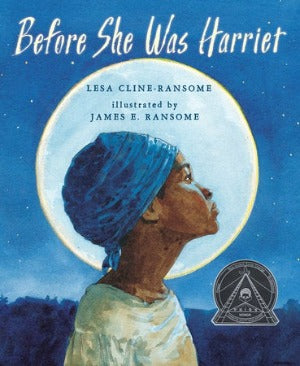 a young girl wearing a blue head wrap with a full moon behind her