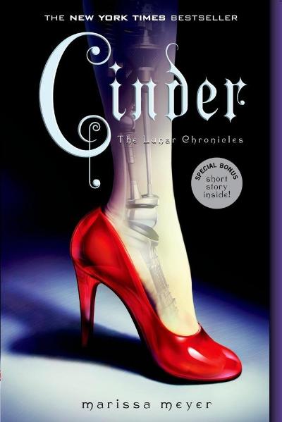 Book cover showing lower leg in red shoe with mechanical bones