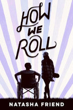 Book cover : Silhouette picture of boy in wheelchair talking with girl with skateboard