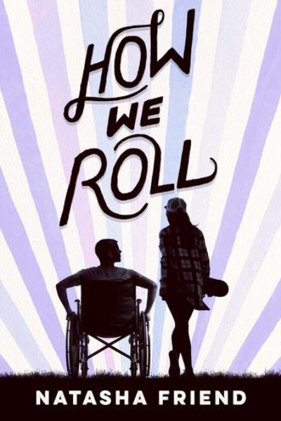Book cover : Silhouette picture of boy in wheelchair talking with girl with skateboard