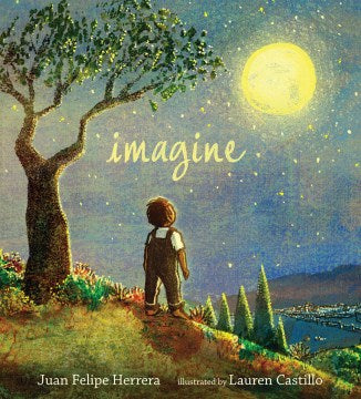 Book cover: Small child on a hill looking at a full  moon and stars