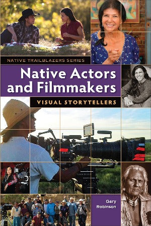 a montage of photographs showing images of native actors and a behind the scenes film set.