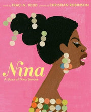 an illustration of Nina Simone in profile on a pink background