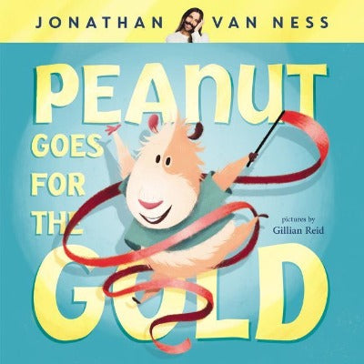 Book cover a tan and white guinea pig , dancing with ribbons