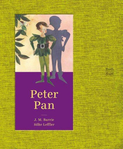 Book cover: Peter Pan in Green top and tights with shadow. 