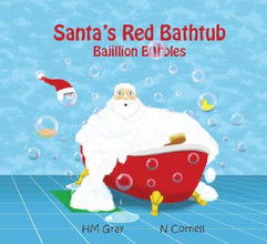 Book Cover: White Santa with beard in Red bathtub which is overflowing with bubbles