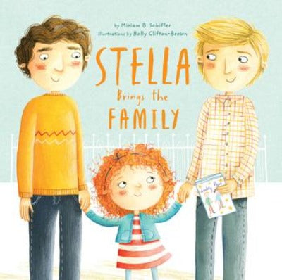 Two dads holding hands with a little girl in a red stripe dress