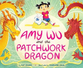 amy, a young chinese girl is sitting in the middle surround on the left and right by two dragons