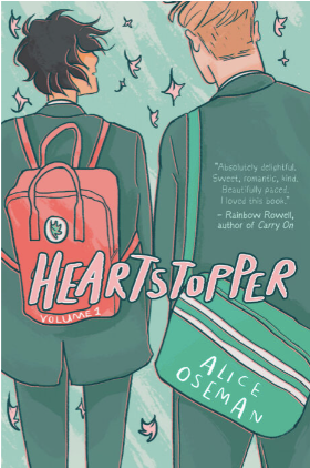 The back view of two young men both wearing green school uniforms and carrying backpacks.