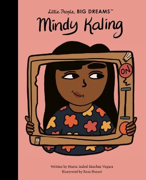  a young girl with brown skin and long black hair,  wearing a flowered top and holding a cardboard tv screen outline