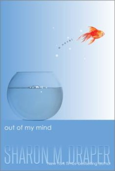 Book cover: pale blue background, clear goldfish bowl and goldfish leaping out into the air