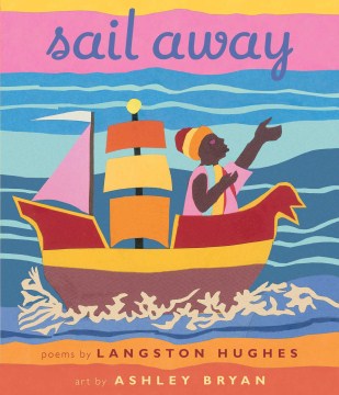 Book cover: Boat with multicolored sails and Black sailor against blue ocean