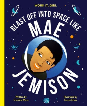 a picture of mae Jemison looking through a circle out into space
