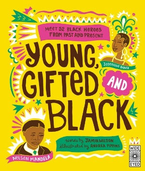 Bright Yellow cover with a drawing of Nelson Mandela and Josephine Baker on the cover.